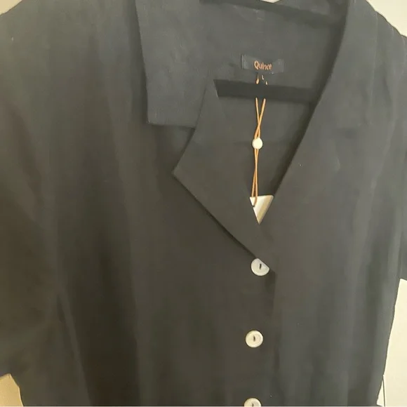 100% European Linen Black button front Midi Dress NWT - Picture 2 of 4